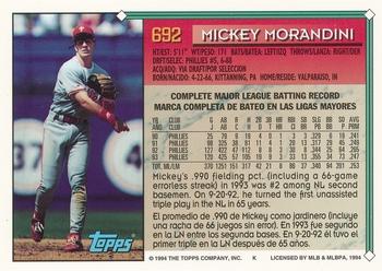 1994 Topps Bilingual #692 Mickey Morandini Back