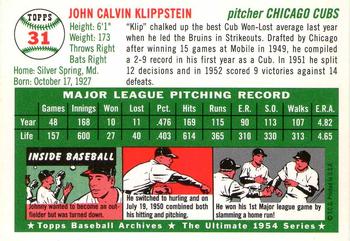 1994 Topps Archives 1954 - Gold #31 Johnny Klippstein Back