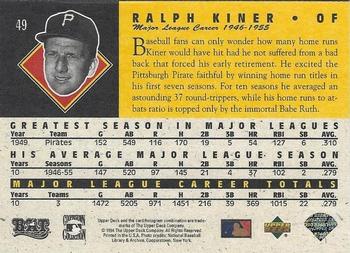 1994 Upper Deck All-Time Heroes - 125th Anniversary #49 Ralph Kiner Back