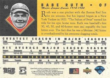 1994 Upper Deck All-Time Heroes - 125th Anniversary #60 Babe Ruth Back