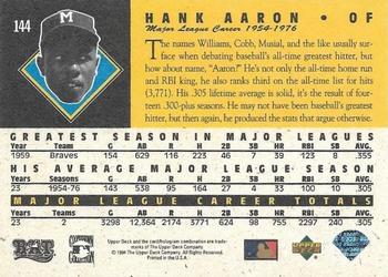 1994 Upper Deck All-Time Heroes - 125th Anniversary #144 Hank Aaron Back