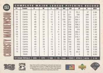 1994 Upper Deck All-Time Heroes - 125th Anniversary #153 Christy Mathewson Back