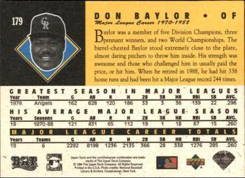 1994 Upper Deck All-Time Heroes - 125th Anniversary #179 Don Baylor Back