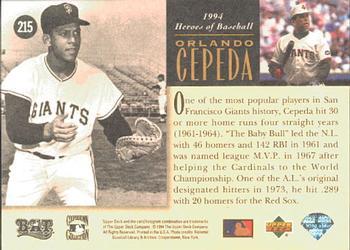 1994 Upper Deck All-Time Heroes - 125th Anniversary #215 Orlando Cepeda Back