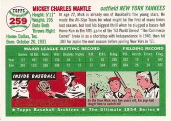 1994 Upper Deck All-Time Heroes - 1994 Topps Archives 1954 Ted Williams / Mickey Mantle #259 Mickey Mantle Back
