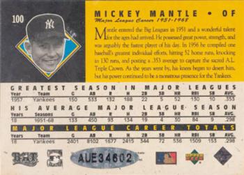 1994 Upper Deck All-Time Heroes - Autographs #100 Mickey Mantle Back