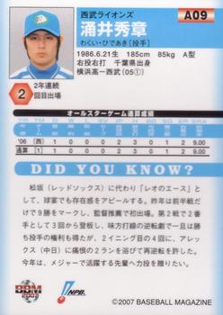 2007 BBM All-Star game #A09 Hideaki Wakui Back