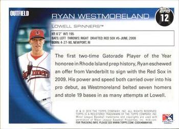 2010 Topps Pro Debut #12 Ryan Westmoreland Back