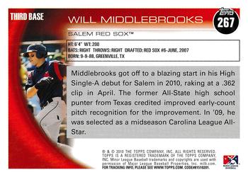 2010 Topps Pro Debut #267 Will Middlebrooks Back