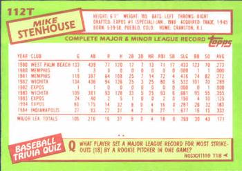1985 Topps Traded #112T Mike Stenhouse Back