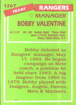 1985 Topps Traded #126T Bobby Valentine Back