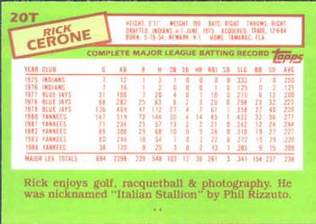 1985 Topps Traded #20T Rick Cerone Back