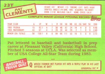 1985 Topps Traded #23T Pat Clements Back