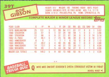 1985 Topps Traded #39T Bob Gibson Back