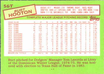 1985 Topps Traded #56T Burt Hooton Back