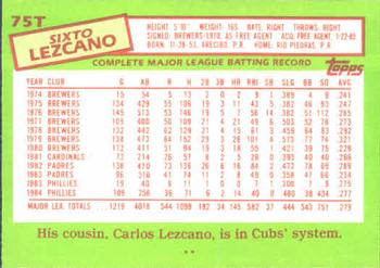 1985 Topps Traded #75T Sixto Lezcano Back