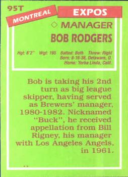 1985 Topps Traded #95T Bob Rodgers Back