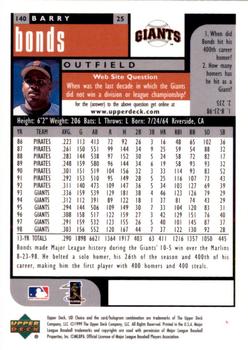 1999 UD Choice Preview #140 Barry Bonds Back