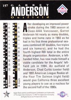 1994 Upper Deck Minor League #157 Garret Anderson Back