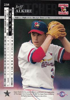 1994 Upper Deck Minor League #238 Jeff Alkire Back