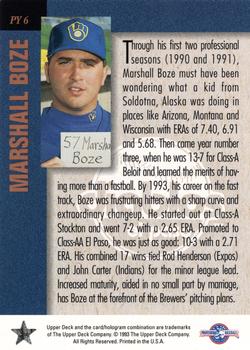 1994 Upper Deck Minor League - Player of the Year #PY6 Marshall Boze Back