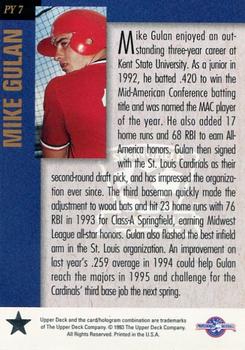 1994 Upper Deck Minor League - Player of the Year #PY7 Mike Gulan Back