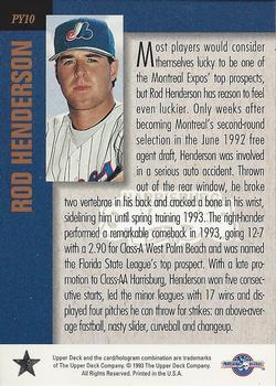 1994 Upper Deck Minor League - Player of the Year #PY10 Rod Henderson Back