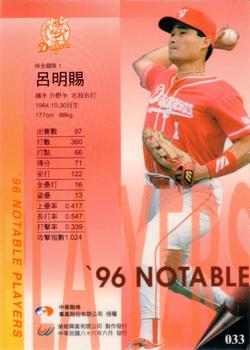 1996 CPBL Pro-Card Series 2 - Notable Players #033 Ming-Tsu Lu Back