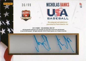 2014 Panini USA Baseball - Collegiate National Team Jerseys Signatures #13 Nicholas Banks Back