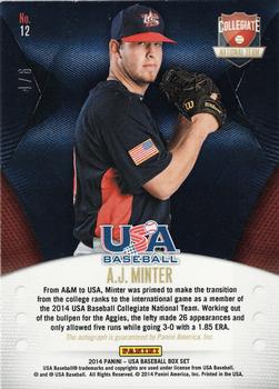2014 Panini USA Baseball - Collegiate National Team Signatures Green Ink #12 A.J. Minter Back