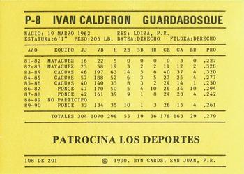 1989-90 BYN Puerto Rican Winter League #108 Ivan Calderon Back