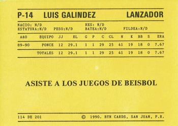 1989-90 BYN Puerto Rican Winter League #114 Luis Galindez Back