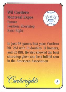 1992 Cartwrights Players Choice Silver #8 Wil Cordero Back