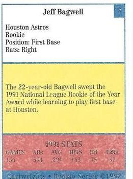 1992 Cartwrights Players Choice Rookie Series #1 Jeff Bagwell Back