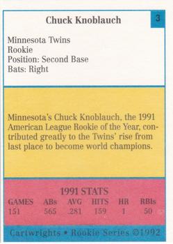1992 Cartwrights Players Choice Rookie Series #3 Chuck Knoblauch Back