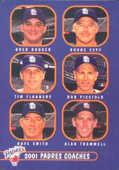 2001 Keebler San Diego Padres #28 Coaches (Greg Booker / Duane Espy / Tim Flannery / Rob Picciolo / Dave Smith / Alan Trammell) Front