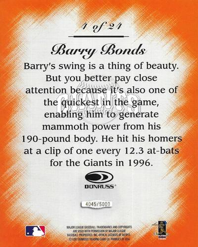 1997 Studio - Master Strokes 8x10 #4 Barry Bonds Back