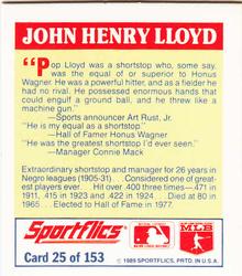 1989 Sportflics - The Unforgetables #25 John Henry Lloyd Back