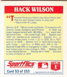 1989 Sportflics - The Unforgetables #53 Hack Wilson Back