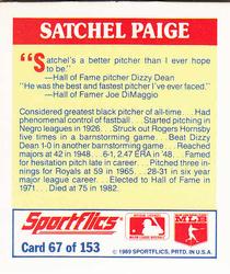 1989 Sportflics - The Unforgetables #67 Satchel Paige Back