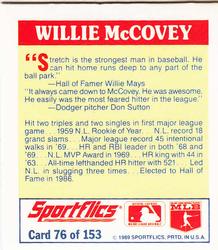 1989 Sportflics - The Unforgetables #76 Willie McCovey Back
