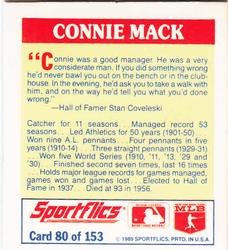 1989 Sportflics - The Unforgetables #80 Connie Mack Back