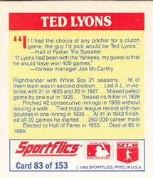 1989 Sportflics - The Unforgetables #83 Ted Lyons Back