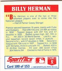 1989 Sportflics - The Unforgetables #100 Billy Herman Back