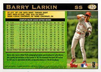 1997 Topps #420 Barry Larkin Back