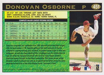 1997 Topps #451 Donovan Osborne Back