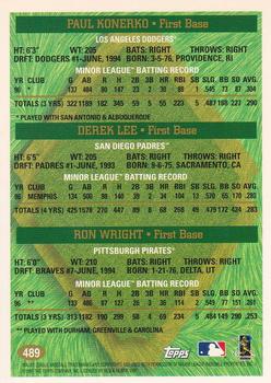 1997 Topps #489 Paul Konerko / Derrek Lee / Ron Wright Back