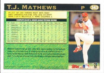 1997 Topps #343 T.J. Mathews Back