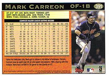 1997 Topps #391 Mark Carreon Back