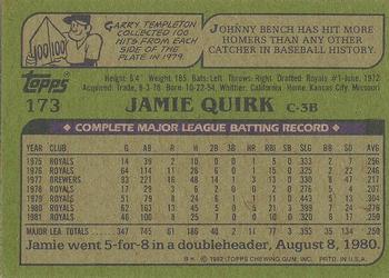 1982 Topps - Blackless #173 Jamie Quirk Back
